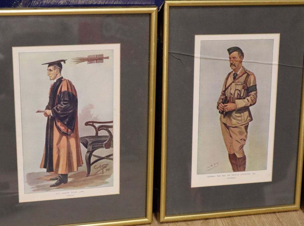 After Spy, seven colour prints, Sir H, Maxim, Rev. Joseph Wood, 4th Division, Anthony Hope, Headmaster of Eton, Ladysmith and Westminst